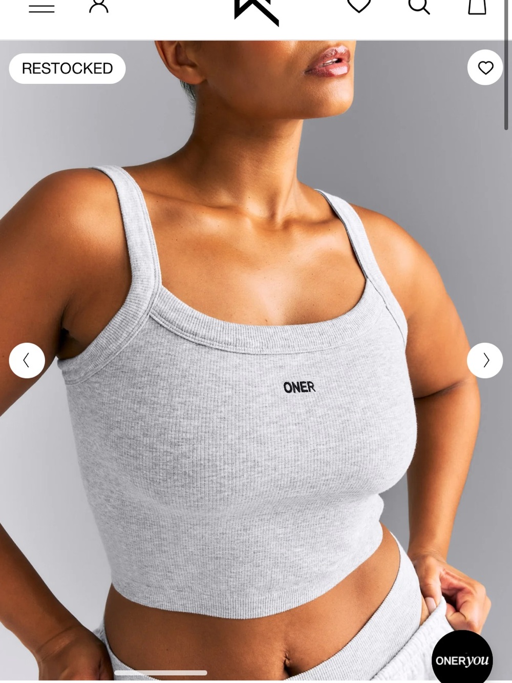 Oner Active Ribbed Cropped Tank Top - Light Gray